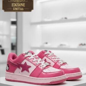 Bape Pink and White Star Sneakers
